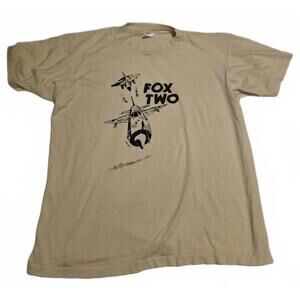 Rare Vtg 90s Fox Two Aviation Graphic Print T-Shirt Hanes 50/50 Size Large